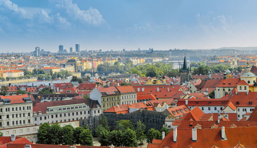 High angle view of townscape against sky