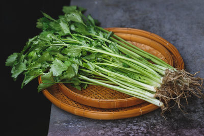 High angle view of vegetables on table