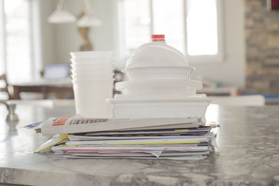 Close-up of books on table at home