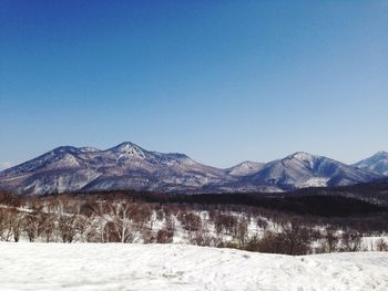 Scenic view of mountains against clear sky