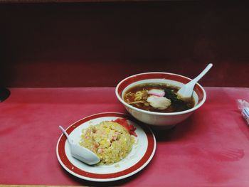 High angle view of food on table