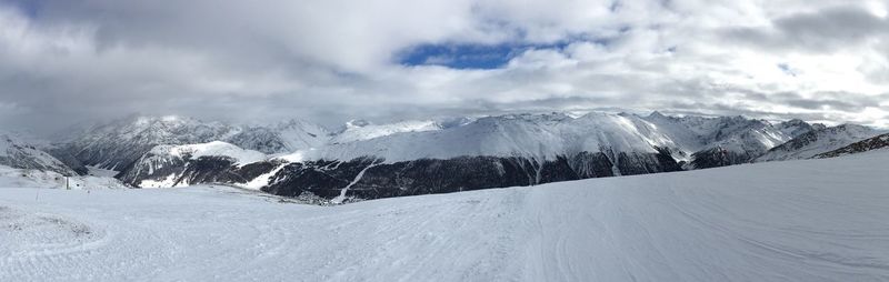 Scenic view of snowcapped mountains against sky