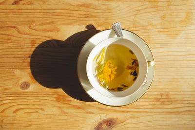 High angle view of tea on table