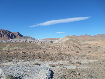 Scenic view of desert against blue sky