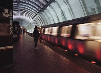 Blurred motion of subway tunnel