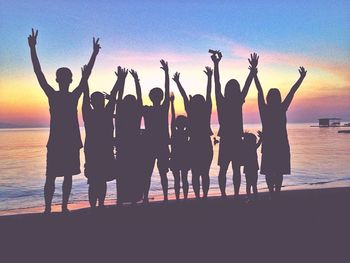 High angle view of people at sunset