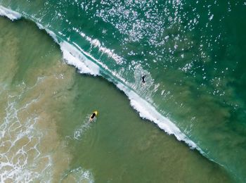 Aerial view of people swimming in sea