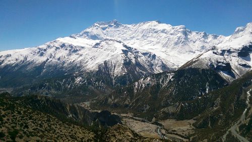 Scenic view of snowcapped mountains against sky