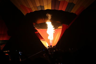 Illuminated hot air balloon at night