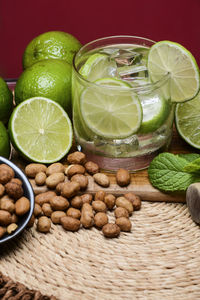 Various fruits on glass