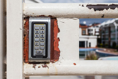 Close-up of padlock on wall