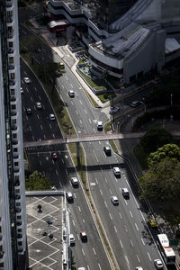 High angle view of cars on road