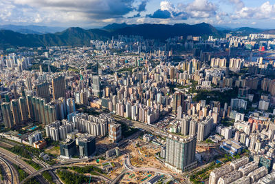 High angle view of buildings in city