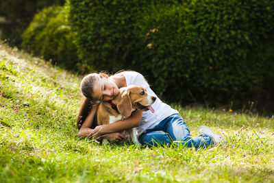 Rear view of couple on grass