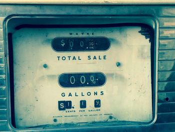 Close-up of old telephone booth