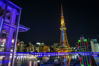 Illuminated buildings in city at night