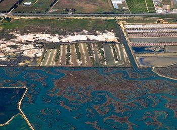 High angle view of rusty metallic structure