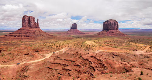 Panoramic view of rock formations against cloudy sky