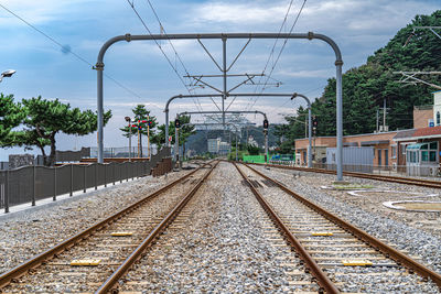 View of railroad station platform against sky