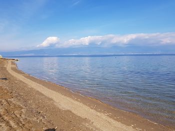 Scenic view of sea against blue sky