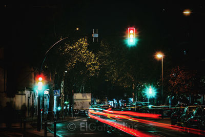 Light trails on city street at night