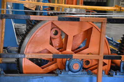 Close-up of machine part of factory
