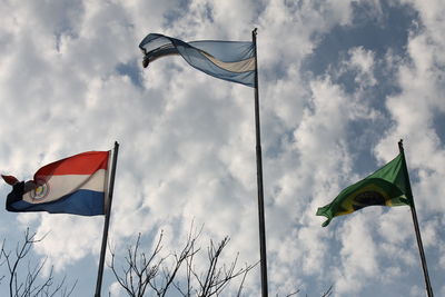 Low angle view of flag against sky