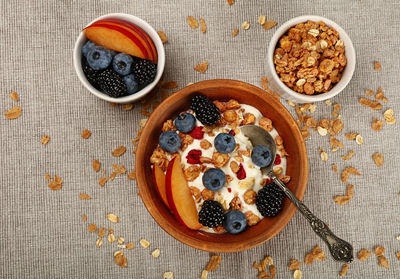 Directly above shot of breakfast served in bowl