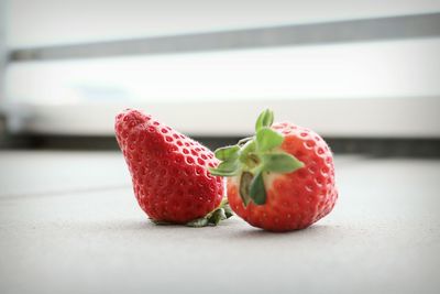 Close-up of strawberries on table