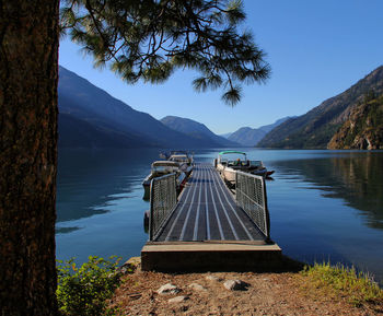 Scenic view of river and mountains