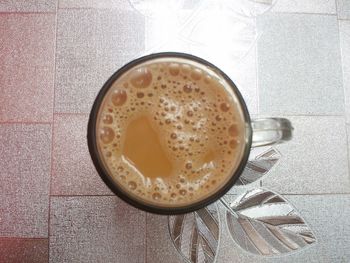 High angle view of coffee on table