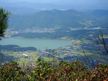 Scenic view of lake and mountains