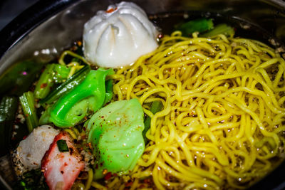 High angle view of chopped vegetables in bowl