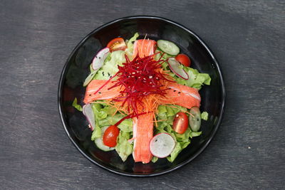 High angle view of food in bowl on table