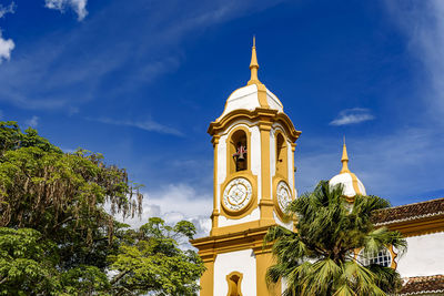 Low angle view of a historic church bell tower at tiradentes city 