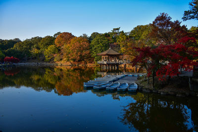 Scenic view of lake against sky during autumn