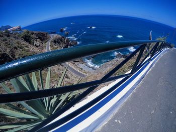 Scenic view of sea against blue sky