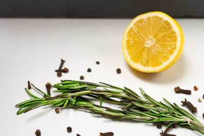 High angle view of fruits on table