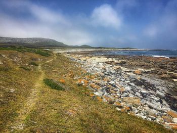 Scenic view of land and sea against sky - cape point south africa