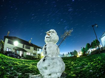 Statue against sky at night