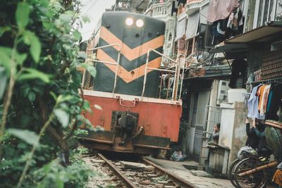 Abandoned train on railroad tracks