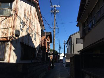 Low angle view of houses against clear sky