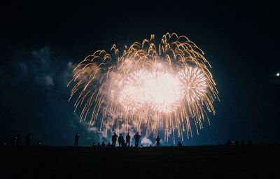 People enjoying firework display at night