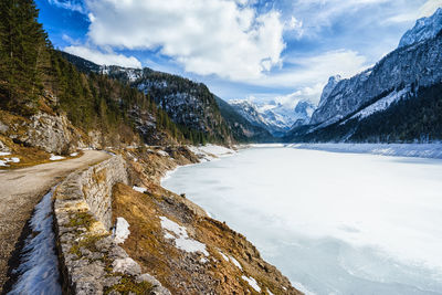 Scenic view of snowcapped mountains against sky