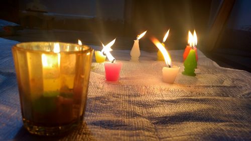 Close-up of tea light candles