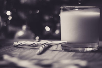 Close-up of glasses on table