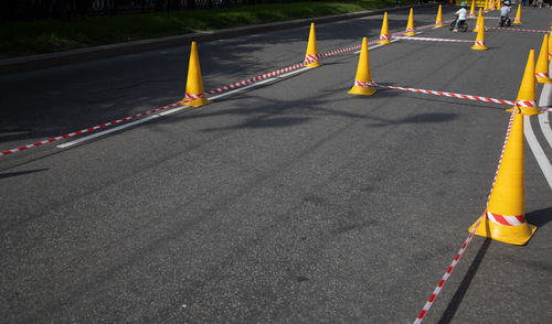 High angle view of yellow flag on road