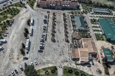 High angle view of cars on road in city