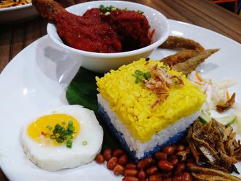 Close-up of meal served on table