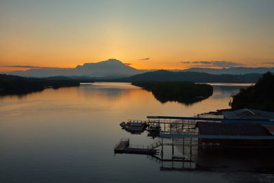 Scenic view of lake against sky during sunset